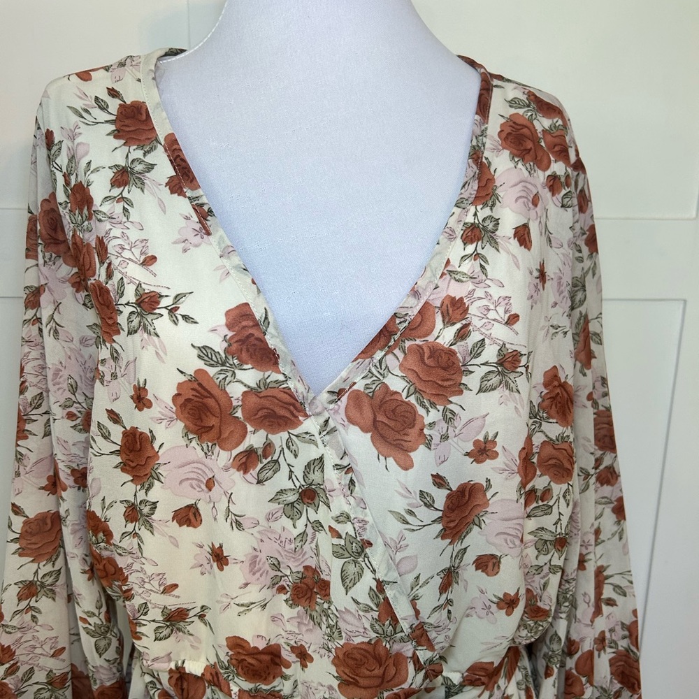Indigo Soul Fall Floral Wrap Maxi Dress in Cream and Rust-Tone XXL - Picture 3 of 7